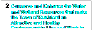 Text Box: 2	Conserve and Enhance the Water and Wetland Resources that make the Town of Rushford an Attractive and Healthy Environment to Live and Work in.

